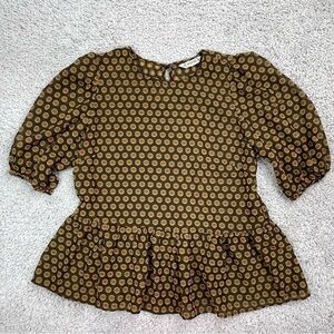 Nanette Lepore Top Womens Small Medium Blouse Puff Sleeves Modern Classic Party